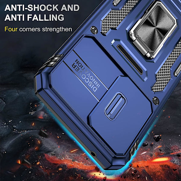 Armor-luokan suojakotelo, yhteensopiva Samsung Galaxy A54 5g:n kanssa, liukukamerasuojalla ja 360 asteen jalustalla Dark blue