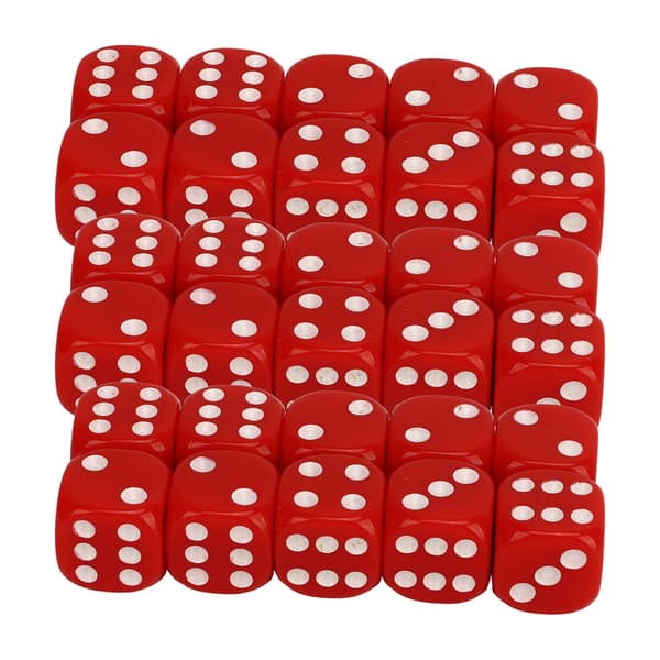 30 Pcs Dice Set 6-Sided Round Corner White Number Dots Plastic Portable Game Dice for Board Games Math Teaching Red