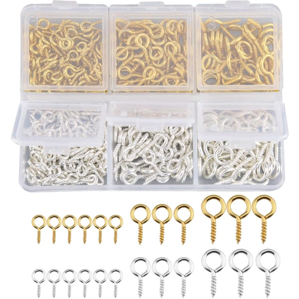 400 kpl Kierretappeja Pienet Eye Pin riipukset, tee-se-itse-asetuksiin, korujen tekoon tarvikkeisiin (kulta ja platina, 3 eri kokoa)