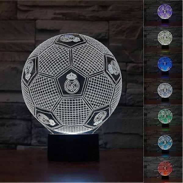 3D Optisk Illusion Real Madrid Fotboll Nattlampa Leksak, Fjärrkontroll, Dimbar, Batteri eller USB-driven, 7 Färger Byter Jul Födelsedagspresent F