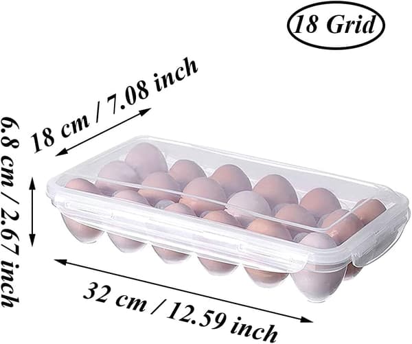 Egg Carton, 18 Compartment Refrigerator Egg Storage with Lid, Egg Tray, Egg Holder for Refrigerator, Egg Storage Container, Plastic, Transparent 32 x 18 cm