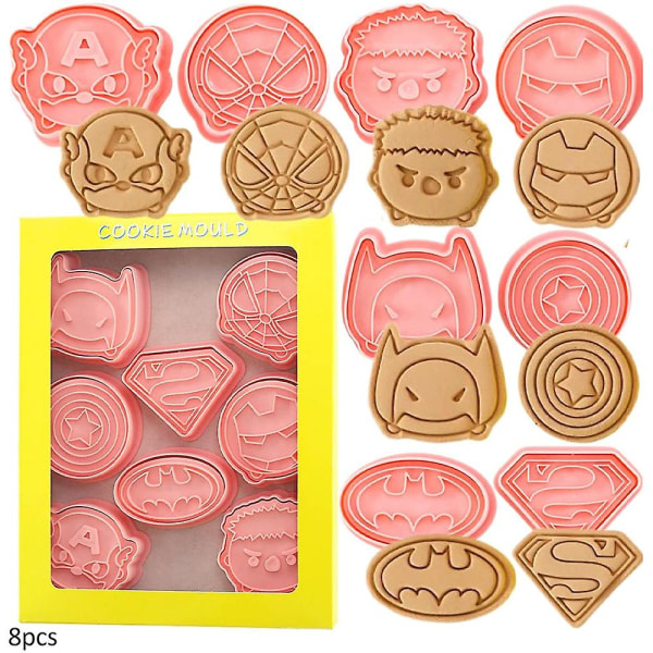 Spiderman Superman Keksileikkurit Söpö Supersankari Mold Fondant Leivonta Tee itse jälkiruoka mould 8kpl / set