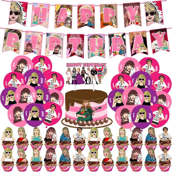 Taylor Swift Födelsedagsfest Inredning Tillbehör Banner Ballonger Cake Topper Set Cartoon Taylor Party Favor