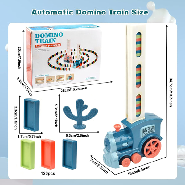 Domino-tog, 120 stk. elektrisk dominotog med lys og musik, automatisk rallytog stablet dominobrikker