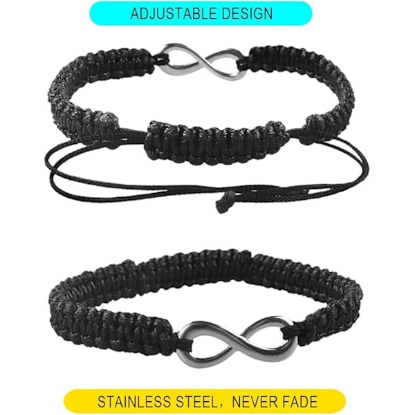 6 stk. Infinity-symbol armbånd i rustfrit stål læderarmbånd langdistance-armbånd justerbar kæde armbånd til kvinder mænd, sort