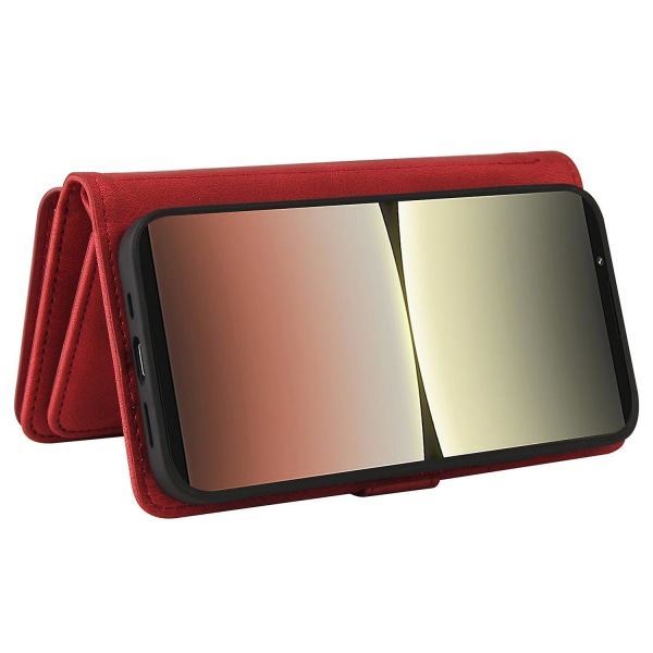 Til Sony Xperia 5 IV 5G justerbar stand Wallet Flip Case med flere kortpladser Lynlåslomme Red