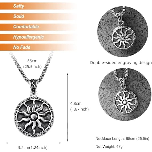 Grekiska smycken solstjärna amuletter halsband för män vintage skyddande smycken, lyckobringande charm med kedja