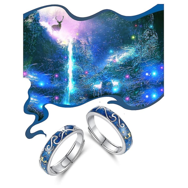 2 stk Hjorte Stjernehimmel Parring Blå Stjernenat Justerbare Lover Ringe Bånd til Kvinder Mænd Valentins smykker gave