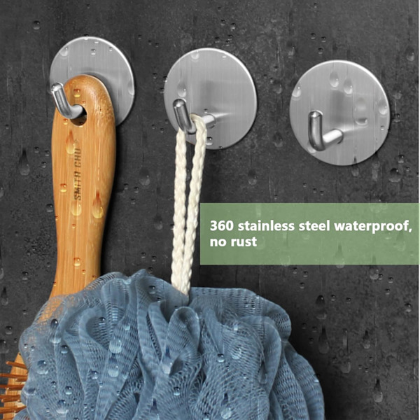 4-pack självhäftande väggkrokar, ingen borrning, väggkrokar i rostfritt stål, självhäftande krokar för vägg, kök, badrum, garderobsdörr, silver