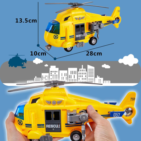 Helikopterleksak för barn med 3 ljudeffekter och 2 lampor Flygplan Räddningsleksak Rollspel Present till pojke flicka 3 4 5 6 år gammal