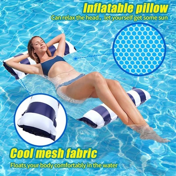 Adult Swim Ring 2-pack, 4-in-1 Inflatable Pool Float, Inflatable Pool Hammock, Pool Mesh Mat, Swimming