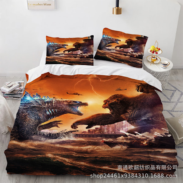 2025 Uusi Godzilla-sarjakuva 3D-painettu kolmiosainen vuodevaatesetti 135*200