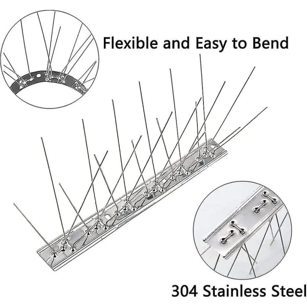 Fuglespikes i rustfritt stål - 4 stk, 33 cm lengde - Fuglerepellent for balkongtak og vinduer