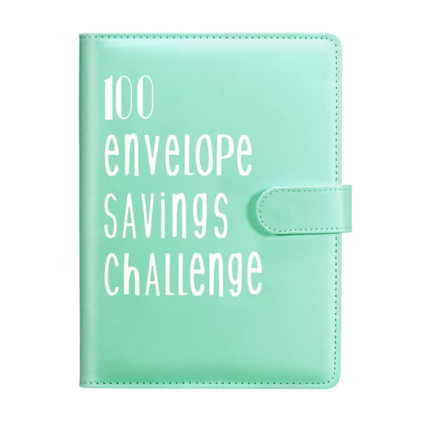 100 Konvolut Udfordringsmappe (100-dages spareplan/notesbog, cyan)