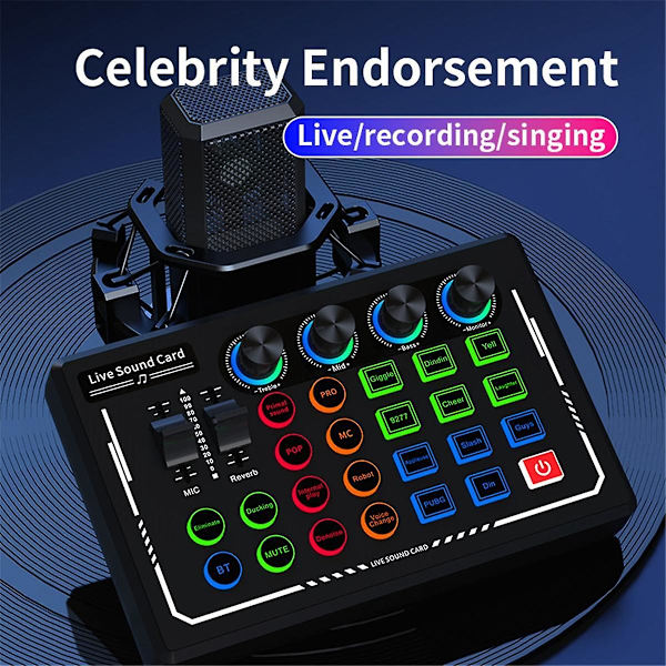 V88 Audio Mixer USB Ekstern Lydkort Headset Mikrofon Live Broadcast Lydkort til Mobiltelefon Computer Black