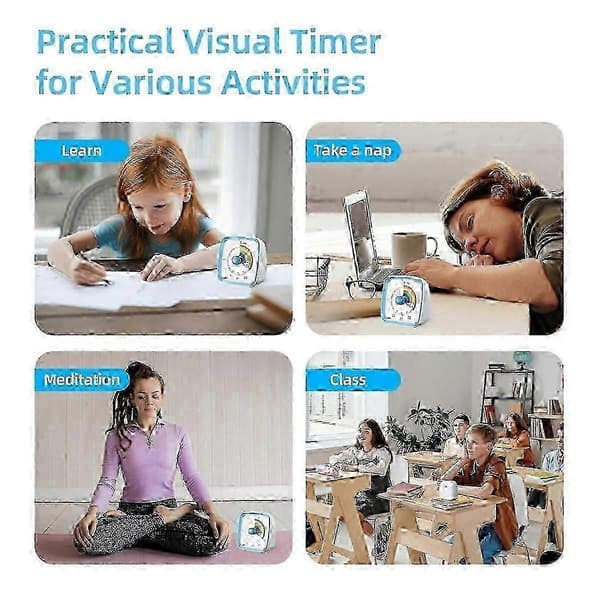 60-minutters visuel timer med natlys og nedtællingsfunktion, Pomodoro-timer i regnbuemønster