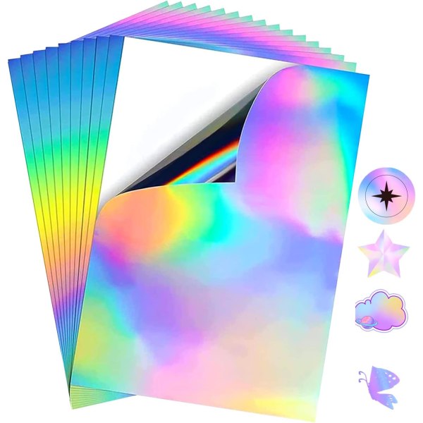 20 st holografisk klistermärke pappersark Självhäftande vinyl A4 Transparent vattentät självhäftande film för hantverkspaneler Scrapbooking