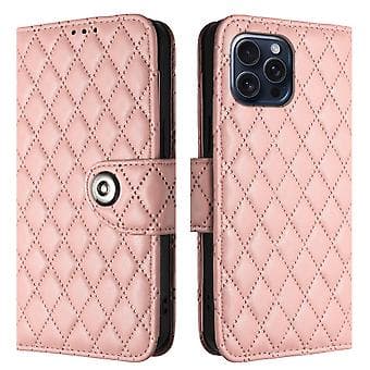 For iPhone 12 Pro Max Diamond Pattern Flip Leather Phone Case with Lanyard Coral Pink