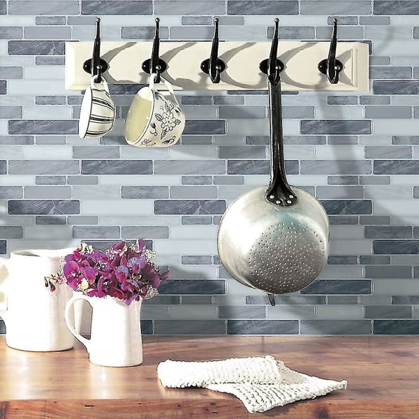 Sæt med 10 stykker, selvklæbende grå fliser, køkken-badeværelse Backsplash, 3d