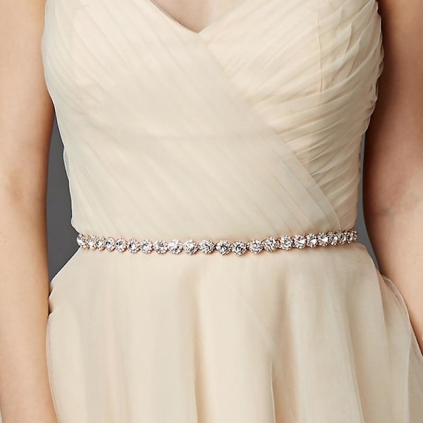 Rhinestone Crystal Applique Bælte Med Perler Tynde Stretch Skinny Bælter Rose Gold