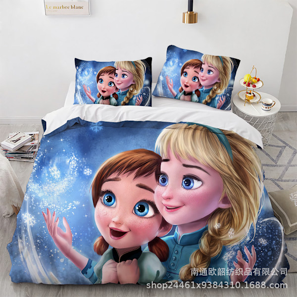 Tecknad Frozen Anime 3D Digitaltryck Täcke Prinsessa Sängkläder Tredelat Set