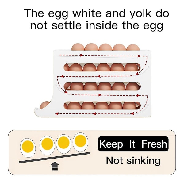 Æggedispenser Automatisk rullende æggebakke, Pladsbesparende Køleskabsæg, Holder 28 æg samtidigt -B White