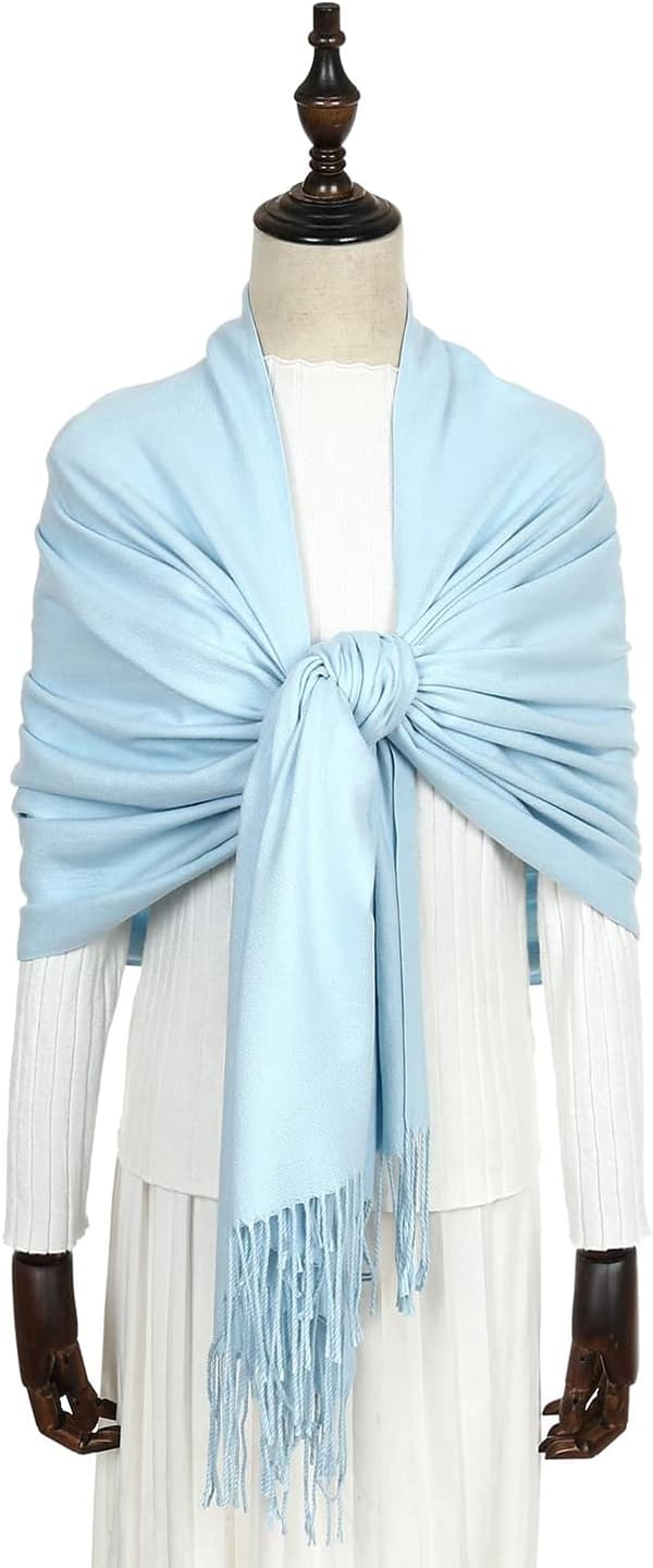 Dame Pashmina Sjaler og Wraps til Bryllupssjaler til Kvinder Vinter Pale Blue