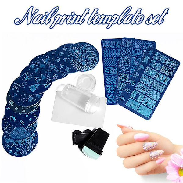 Nagelkonsttryck Schablon Set Transparent Mjuk Silikonstämpel Professionella DIY Manikyrverktyg för