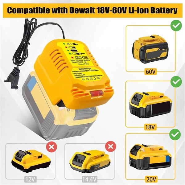 Minilader for 20V batterilader, Erstatt for DCB112 for 20V/60V MAX Lithium-Ion batterier EU-plugg Yellow