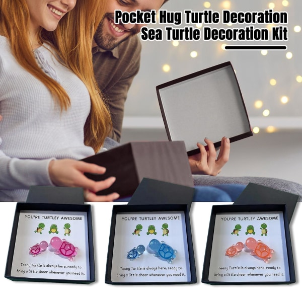 Pocket Hug Turtle Decoration with Greeting Card Emotional Support You're Turtley Awesome Tortoise Toy Friends Family Valentine's Day Keepsake Gift Blue