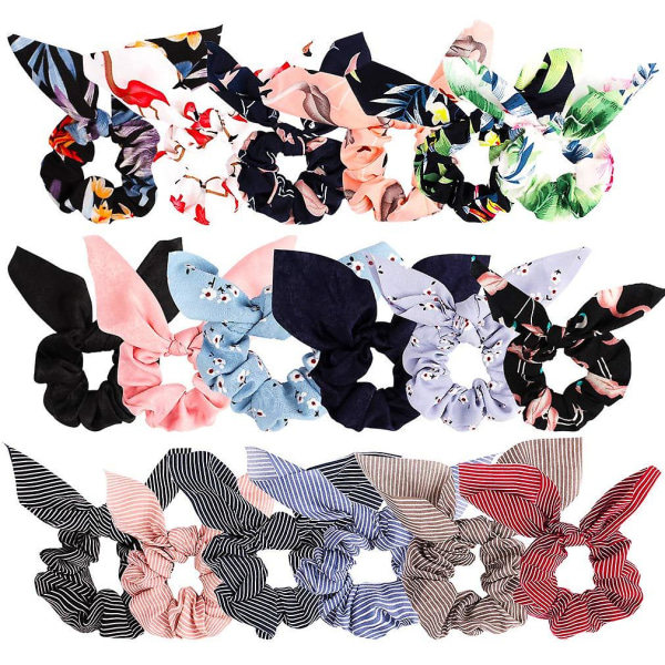 Bow Scrunchies för hår, 18 st Chiffong Satin Scrunchies Siden Med rosett Halsduk, Solid Rand Blomfärg Bow Scrunchies, Hästsvanshållare med svans, Rab