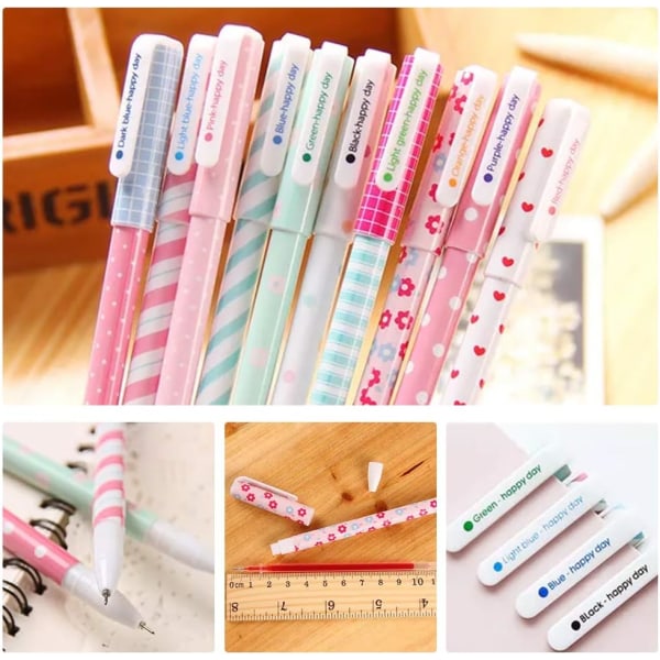10 stk søde kuglepenne Kawaii penne sjove kuglepenne, 0,38 mm farverige skrivegel kuglepenne, koreanske japanske brevpapirsæt skoleartikler (dyr)