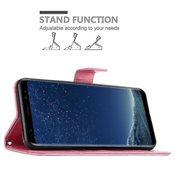 S8 Cover Case Case - Med blomstermønster og stativfunksjon og spor FLORAL ROSA Galaxy S8