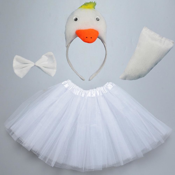 Barn Barn Gul Vit Djur Anka Djur Huvudband Svans Kjol Fest Rekvisita Födelsedag Halloween Kostym Cosplay yellow gloves