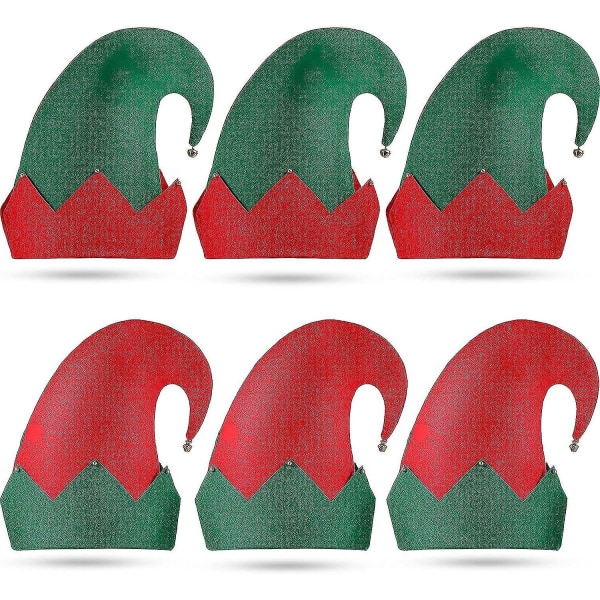6-paknings julealvefilthatter Grønn og rød julenisselue alveklokkelue til julefest Kostymefavoritter