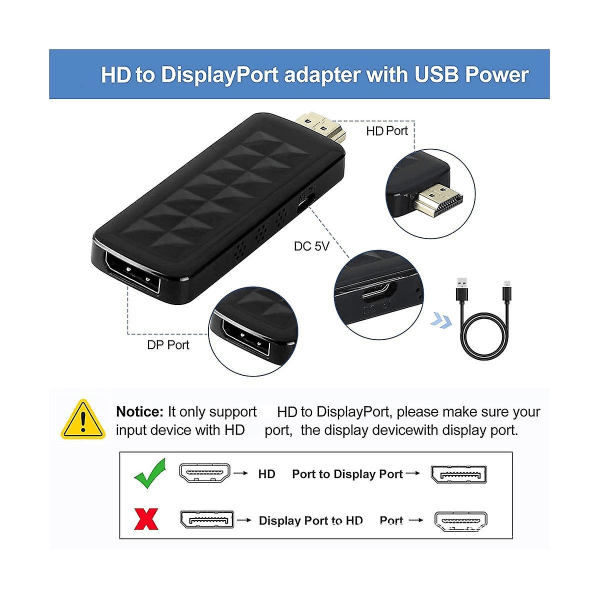 4k 60hz -kompatibel til Displayport Adapter -kompatibel til Dp Converter Dataskjermkabel Black