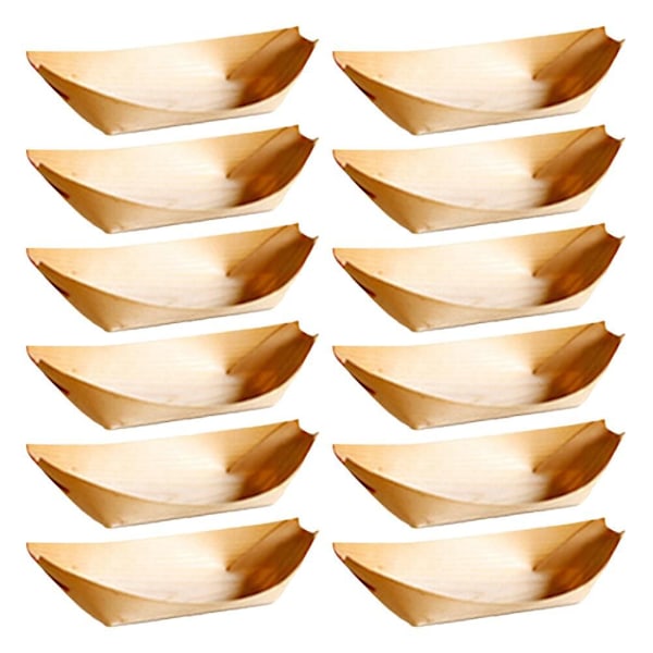 50 stk Engangs Trebåt Store Naturlige Bjørk Tre Serveringsbåter Tallerkener Retter For Mat Snacks Nibbles (6x4x2cm) As Shown Size 1