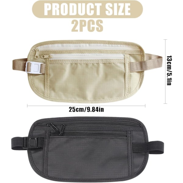 2 stk. Bum Bags Fanny Pack Pengebelter for Reise Skjult Menn Kvinner, Vanntett Midjebelte for Sport Løping Fotturer Sykling