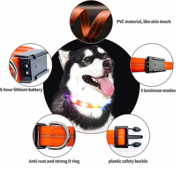 Led-hundhalsband, lysande hundhalsband, USB-uppladdningsbart, ljust blinkande hundhalsband med_x