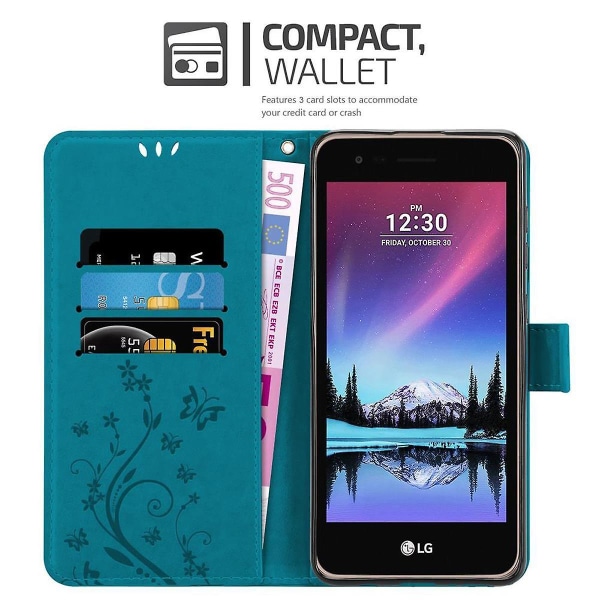 LG K4 2017 Handy Hülle Cover Case Etui - kukkakuvio ja jalustatoiminto ja korttipaikka FLORAL BLUE K4 2017