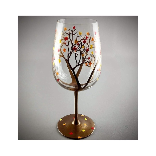 2kpl Autumn Tree Wine Glass - syksyn värit - lehdet punaiset, keltaiset, oranssit - käsinmaalatut - syksyn Lea As Shown