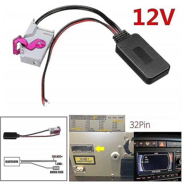 12v 32-stifts plast Bluetooth adapter Aux-kabel för A3 A4 A6 A8 Tt R8 Rns-e