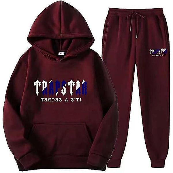 Miesten Joggingpuku Treenisetti Huppari Yläosa Urheiluvaatteet Pitkähihainen Neuletakki Hupparihousut Urheiluvaatteet Rentoutunut Urheilu Punainen L red l