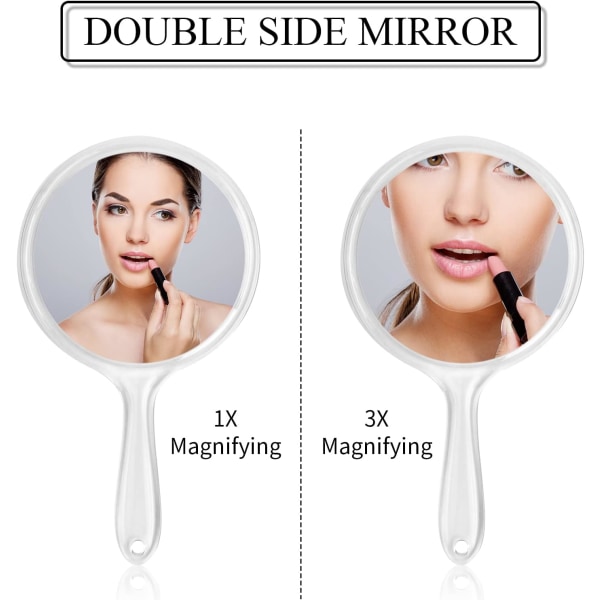 Handspegel med handtag Dubbelsidig spegel 1X/3X Förstorande sminkspegel Sminkspegel rund form för daglig makeup för damer