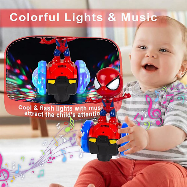 Superhjälte 360 Graders Rotationsrobot Leksak Spiderman Actionfigurer Elektrisk Bil & Dock Interaktiv Belysning & Ljudleksaker Pojkar Flickor Present