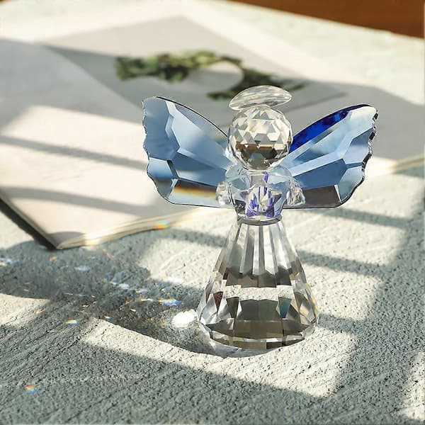Kristall Skyddsängel Figur Samlarobjekt Brevpress Glas Blå Vingar Ängel Prydnadsstaty Bröllop