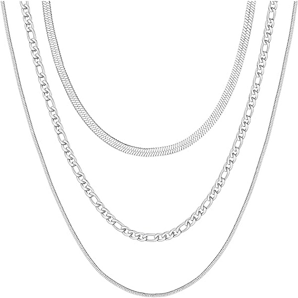 3-delt halskjede for kvinner, justerbart lagdelt halskjedesett, stablebart choker-halskjede, perler, halskjede i rustfritt stål, sølvhalskjede for kvinner og jenter