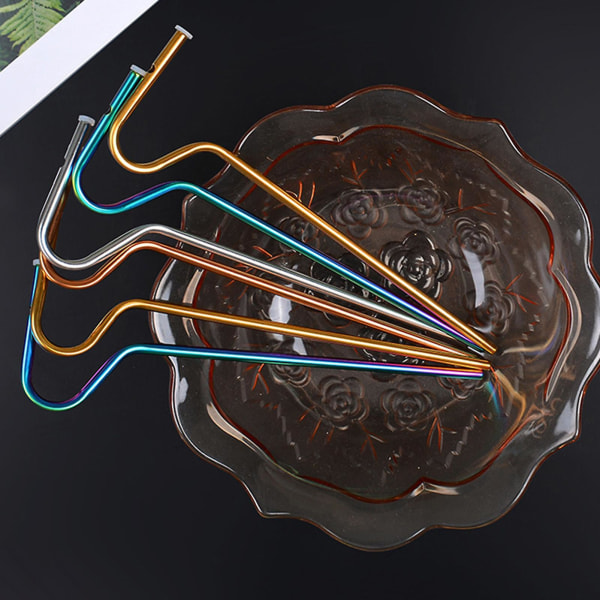1 sett med buede drikkesuger i rustfritt stål, gjenbrukbare, matvarekvalitet, BPA-fri, varmebestandige, anti-leppe-rynke, til kontorbruk, Tianyuhe Rose Gold