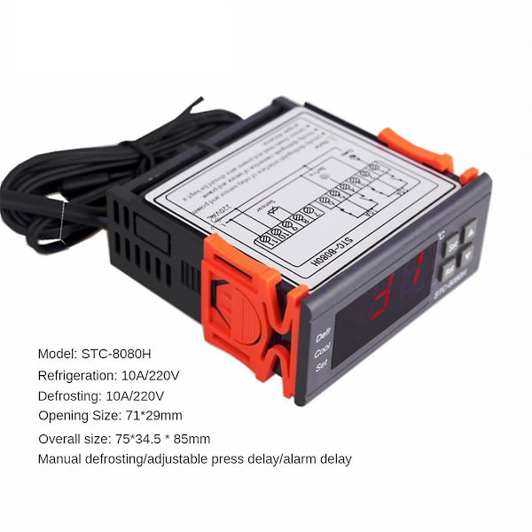 STC-8080H Temperaturregulator Køleskabs termostat Digitalt display Mikrocomputer Temperaturregulator 220V Black