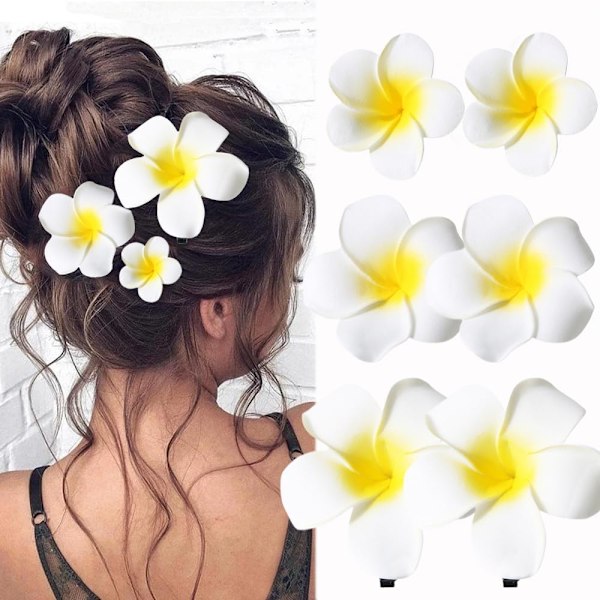 Havaijin kukka hiuspidikkeet, 6 kpl vaahtomuovi Plumeria kukka pidikkeet naisille tytöille valkoinen keltainen kukka hiusneulat morsius hääjuhliin rannalle